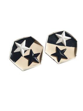 Black White Hexagon Star Earrings Western Rustic Studs Jewelry Cowgirl Gift